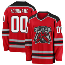 Load image into Gallery viewer, Custom Red White-Black Hockey Jersey
