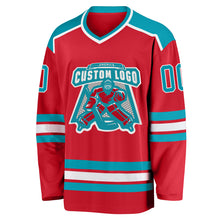 Charger l'image dans la galerie, Custom Red Teal-White Hockey Jersey