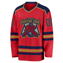 Load image into Gallery viewer, Custom Red Navy-Old Gold Hockey Jersey