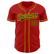 Load image into Gallery viewer, Custom Red Black-Gold Authentic Baseball Jersey