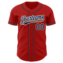 Load image into Gallery viewer, Custom Red Navy-Old Gold Authentic Baseball Jersey