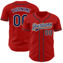 Load image into Gallery viewer, Custom Red Navy-Old Gold Authentic Baseball Jersey
