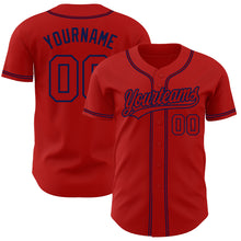 Load image into Gallery viewer, Custom Red Red-Navy Authentic Baseball Jersey