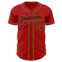 Load image into Gallery viewer, Custom Red Red Black-Old Gold Authentic Baseball Jersey