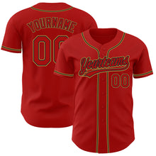 Load image into Gallery viewer, Custom Red Red Black-Old Gold Authentic Baseball Jersey