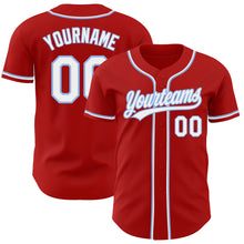 Load image into Gallery viewer, Custom Red White-Light Blue Authentic Baseball Jersey