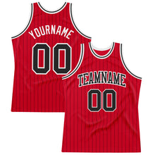 Load image into Gallery viewer, Custom Red Black Pinstripe Black-White Authentic Basketball Jersey