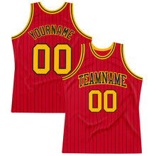 Charger l'image dans la galerie, Custom Red Black Pinstripe Gold-Black Authentic Basketball Jersey