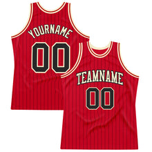 Load image into Gallery viewer, Custom Red Black Pinstripe Black-Cream Authentic Basketball Jersey
