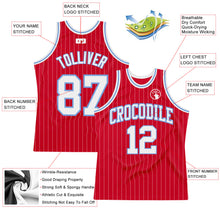 Charger l'image dans la galerie, Custom Red White Pinstripe White-Light Blue Authentic Basketball Jersey