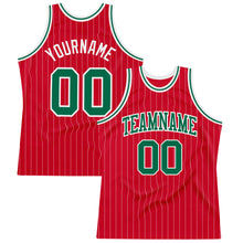 Charger l'image dans la galerie, Custom Red White Pinstripe Kelly Green-White Authentic Basketball Jersey