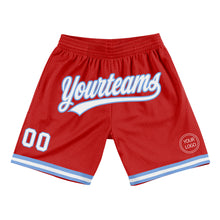 Load image into Gallery viewer, Custom Red White-Light Blue Authentic Throwback Basketball Shorts