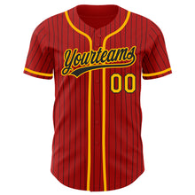 Загрузить изображение в средство просмотра галереи, Custom Red Black Pinstripe Gold Authentic Baseball Jersey