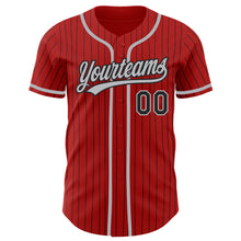 Загрузить изображение в средство просмотра галереи, Custom Red Black Pinstripe Gray Authentic Baseball Jersey