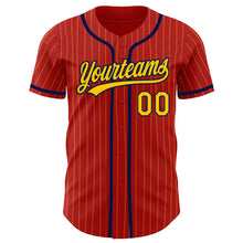 Загрузить изображение в средство просмотра галереи, Custom Red Yellow Pinstripe Navy Authentic Baseball Jersey
