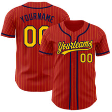 Загрузить изображение в средство просмотра галереи, Custom Red Yellow Pinstripe Navy Authentic Baseball Jersey