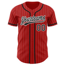 Загрузить изображение в средство просмотра галереи, Custom Red White Pinstripe Black Authentic Baseball Jersey