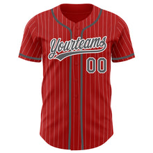 Charger l'image dans la galerie, Custom Red White Pinstripe Steel Gray Authentic Baseball Jersey