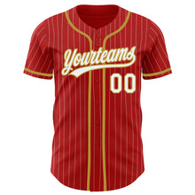 Загрузить изображение в средство просмотра галереи, Custom Red White Pinstripe Old Gold Authentic Baseball Jersey