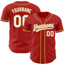 Загрузить изображение в средство просмотра галереи, Custom Red White Pinstripe Old Gold Authentic Baseball Jersey