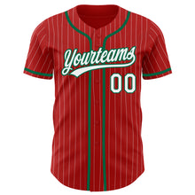 Charger l'image dans la galerie, Custom Red White Pinstripe Kelly Green Authentic Baseball Jersey