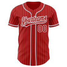 Charger l'image dans la galerie, Custom Red White Pinstripe Gray Authentic Baseball Jersey