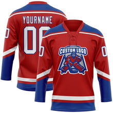 Load image into Gallery viewer, Custom Red White-Royal Hockey Lace Neck Jersey
