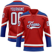 Load image into Gallery viewer, Custom Red White-Royal Hockey Lace Neck Jersey
