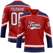Load image into Gallery viewer, Custom Red White-Navy Hockey Lace Neck Jersey
