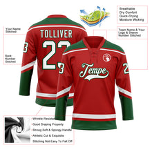 Load image into Gallery viewer, Custom Red White-Green Hockey Lace Neck Jersey

