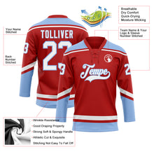Load image into Gallery viewer, Custom Red White-Light Blue Hockey Lace Neck Jersey
