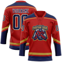 Charger l'image dans la galerie, Custom Red Navy-Old Gold Hockey Lace Neck Jersey