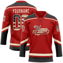 Load image into Gallery viewer, Custom Red Vintage USA Flag Black-Cream Hockey Lace Neck Jersey
