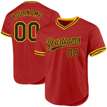 Charger l'image dans la galerie, Custom Red Black-Gold Authentic Throwback Baseball Jersey