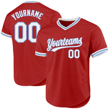 Laden Sie das Bild in den Galerie-Viewer, Custom Red White-Light Blue Authentic Throwback Baseball Jersey