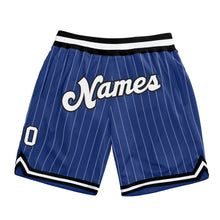 Load image into Gallery viewer, Custom Royal White Pinstripe White-Black Authentic Basketball Shorts