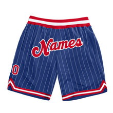 Load image into Gallery viewer, Custom Royal White Pinstripe Red-White Authentic Basketball Shorts