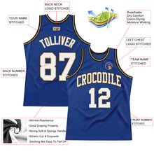 Load image into Gallery viewer, Custom Royal White-Old Gold Authentic Throwback Basketball Jersey