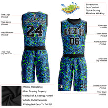 Load image into Gallery viewer, Custom Royal Black-Neon Green Music Festival Round Neck Sublimation Basketball Suit Jersey