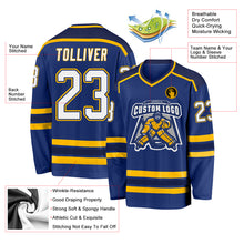 Laden Sie das Bild in den Galerie-Viewer, Custom Royal White Navy-Gold Hockey Jersey