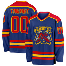 Load image into Gallery viewer, Custom Royal Red-Gold Hockey Jersey