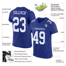 Laden Sie das Bild in den Galerie-Viewer, Custom Royal White Mesh Authentic Football Jersey