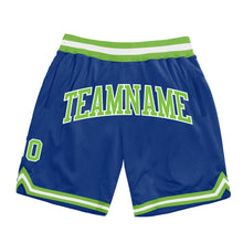 Загрузить изображение в средство просмотра галереи, Custom Royal Neon Green-White Authentic Throwback Basketball Shorts