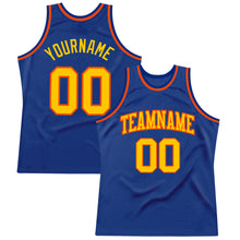Load image into Gallery viewer, Custom Royal Gold-Orange Authentic Throwback Basketball Jersey