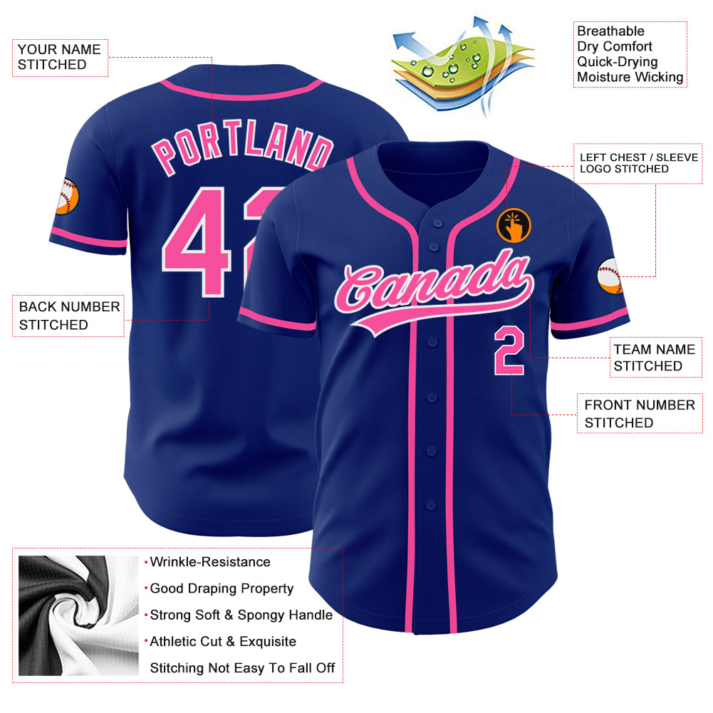 Cheap Custom Royal Pink-White Authentic Baseball Jersey Free