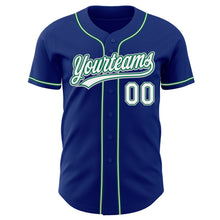 Laden Sie das Bild in den Galerie-Viewer, Custom Royal White Kelly Green-Gray Authentic Baseball Jersey