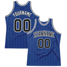 Load image into Gallery viewer, Custom Royal White Pinstripe Black-White Authentic Basketball Jersey