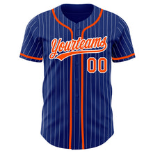 Load image into Gallery viewer, Custom Royal White Pinstripe Orange Authentic Baseball Jersey