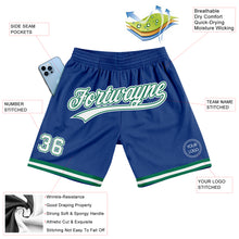 Загрузить изображение в средство просмотра галереи, Custom Royal White-Kelly Green Authentic Throwback Basketball Shorts
