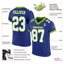 Laden Sie das Bild in den Galerie-Viewer, Custom Royal White-Neon Green Mesh Authentic Football Jersey